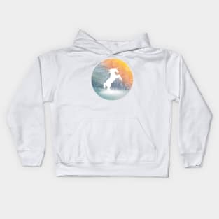 white unicorn silhouette in the magic forest Kids Hoodie